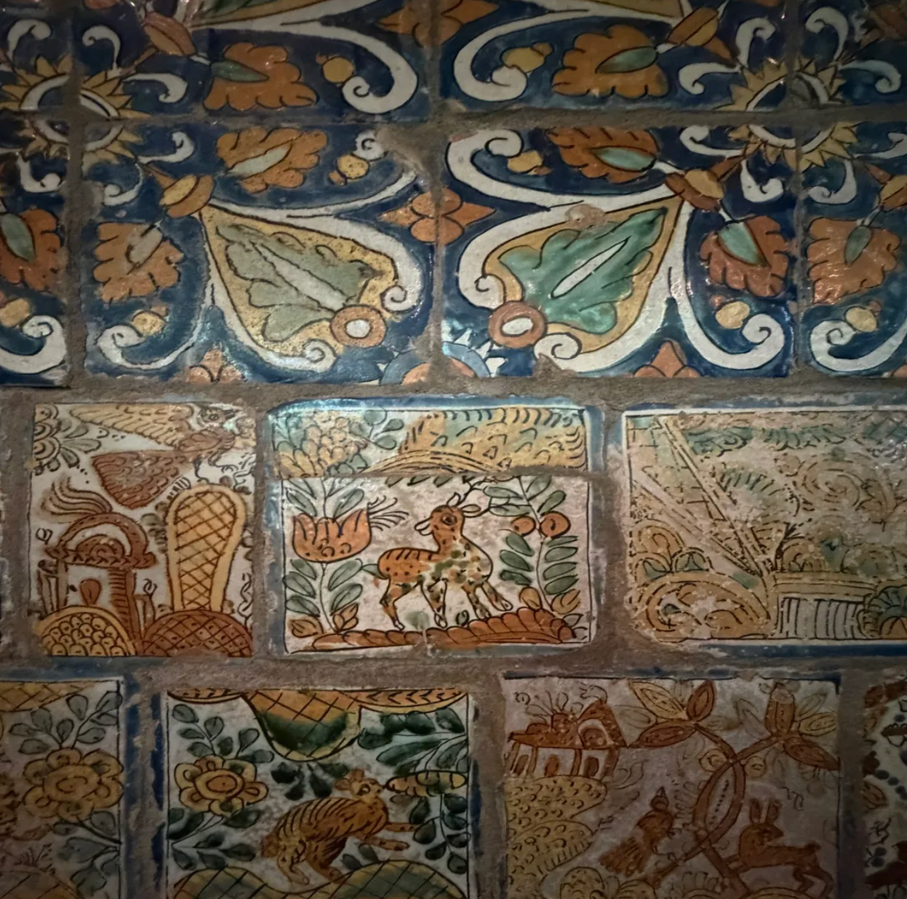 Ornate ceramic tiles with floral patterns