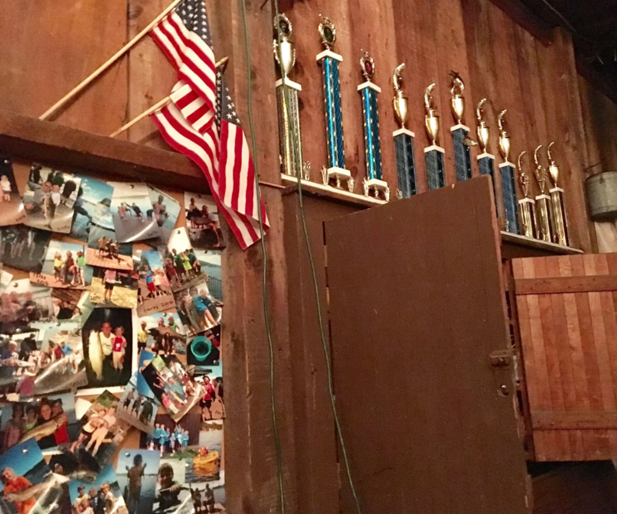 American flag trophy collection wall display
